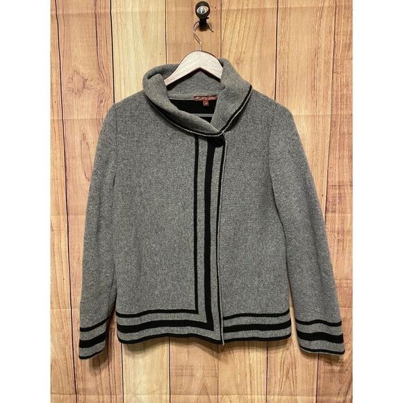 Betty-Betty Firenze M Wool Knit sweater Jacket Grey Shawl Collar Cozy Chic Italy - Picture 2 of 7